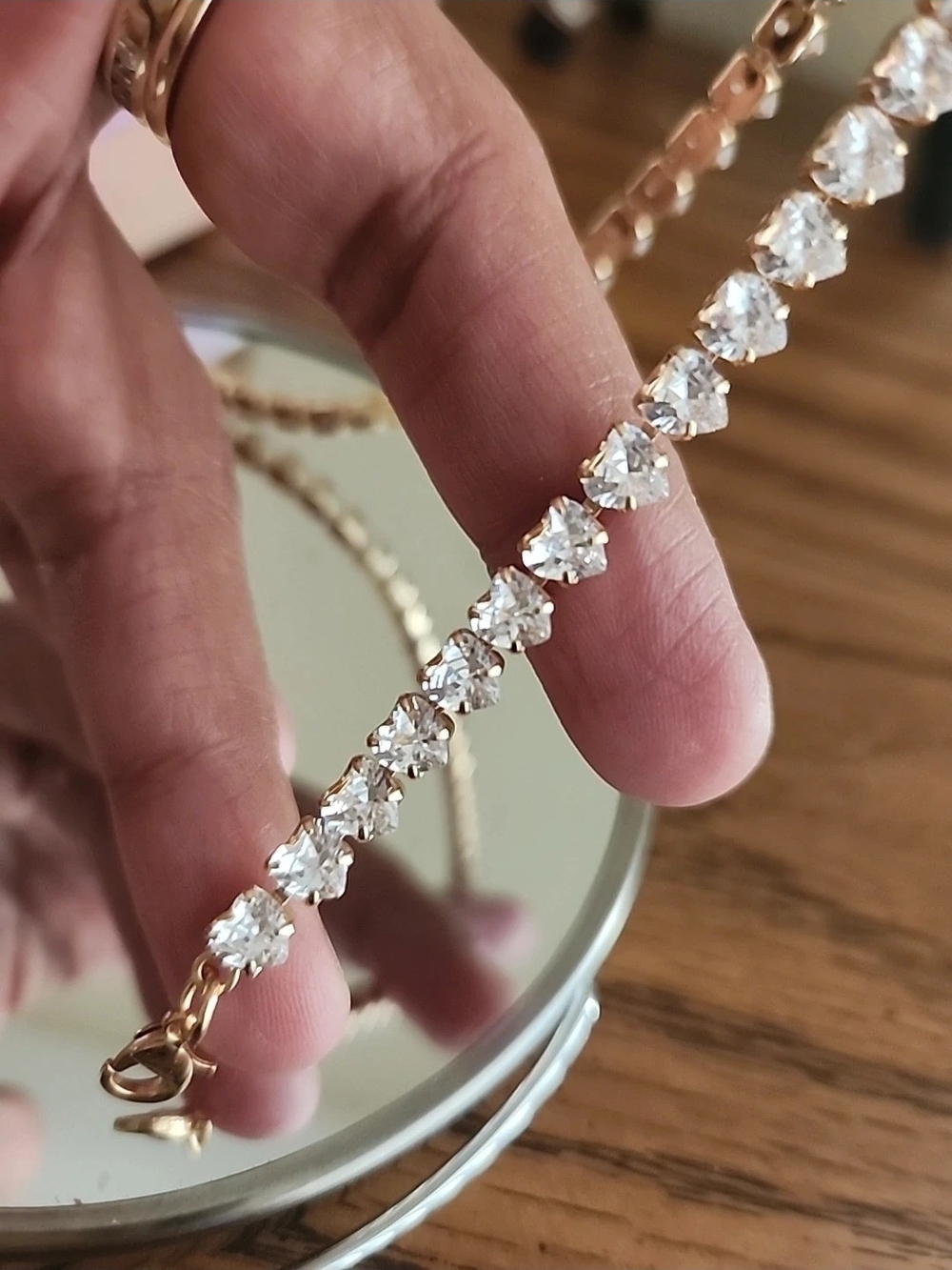 Classic Gold Tennis Necklace with Clear Swarovski Stones - Women Jewelry - Picture 3 of 4